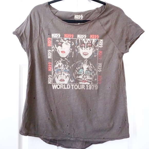 Lucky Brand Tops - Lucky Brand Kiss Distressed Band Graphic Tee